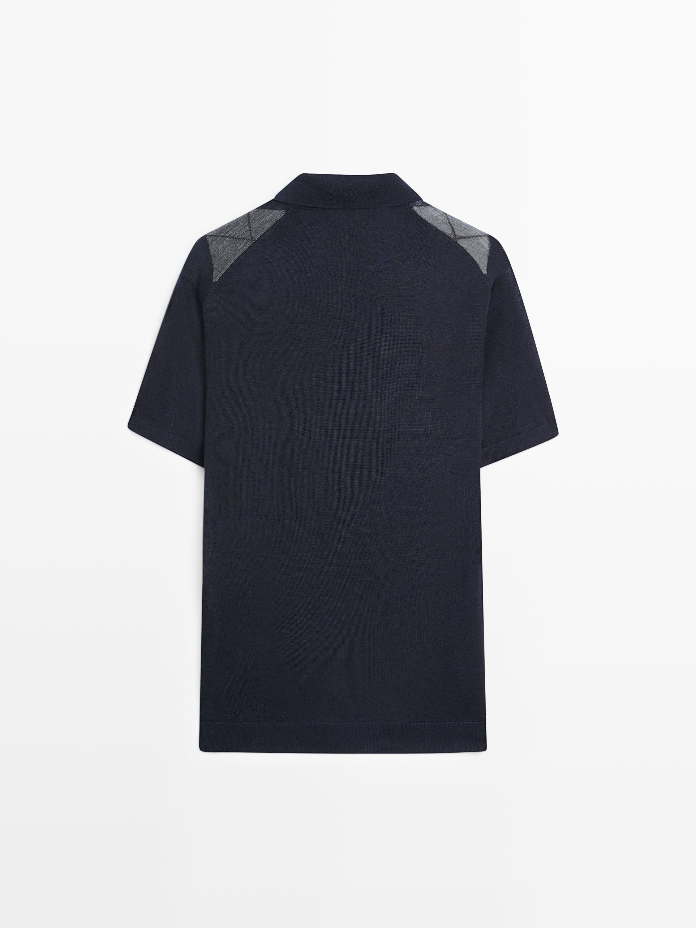 Merino wool blend argyle knit polo sweater